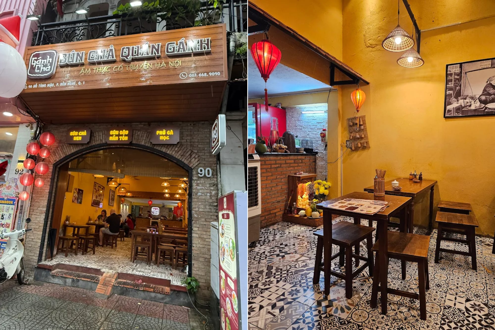 The old-style Vietnamese decor at Quan Ganh creates a cozy and familiar atmosphere